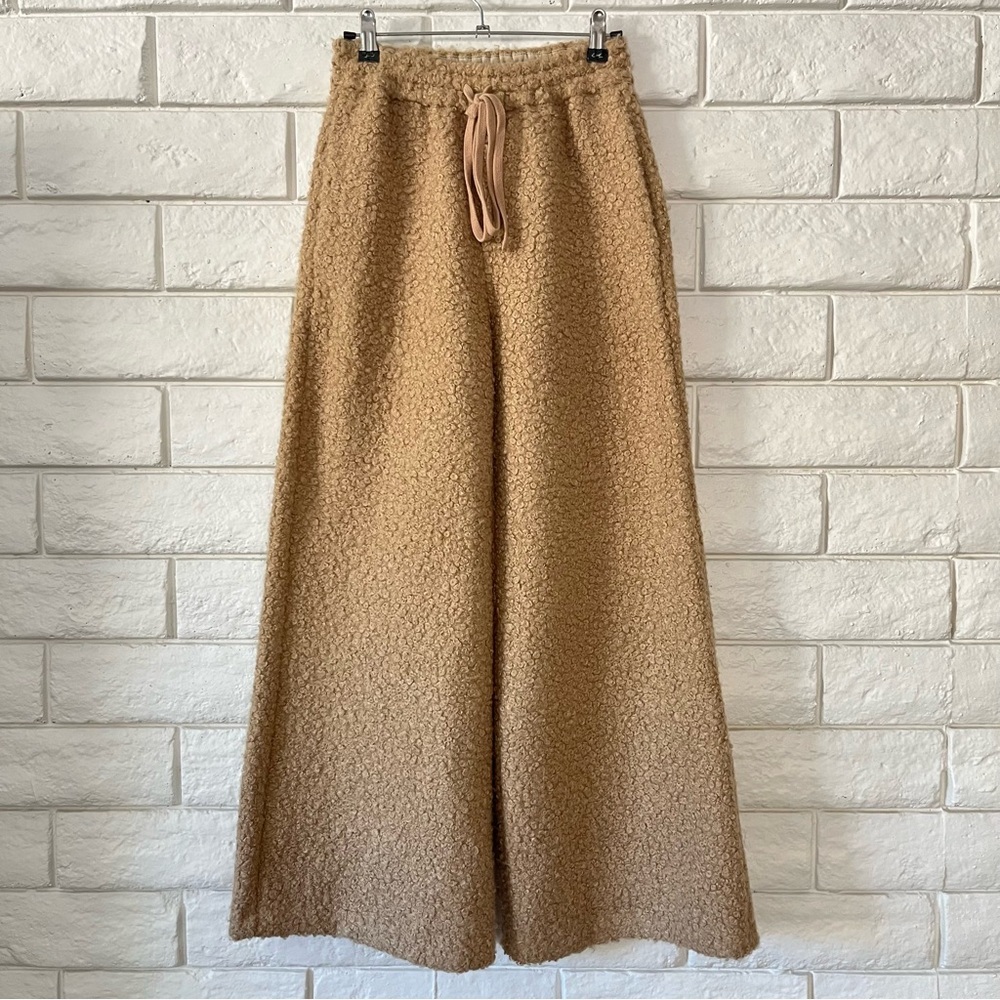 STAUD Women Rabbit Fleece Wide-Leg Track Pants High Rise Tan Size XS - Picture 2 of 6